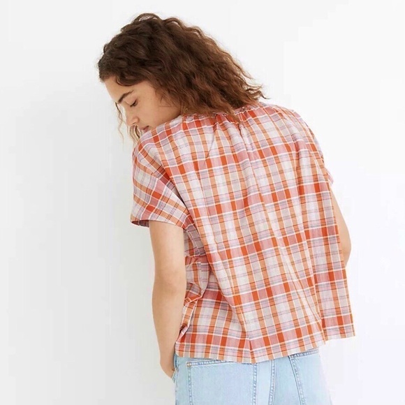 Madewell Plaid Pleat Neck Preppy Women’s Plaid Oversized Academia Top Sz XS - Picture 10 of 10